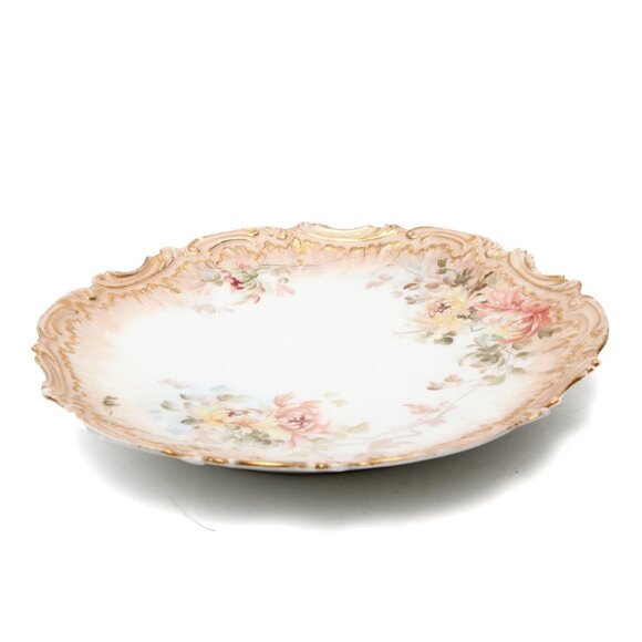 Antique Limoges France Porcelain Gold Gilt Floral Serving Plate Platter Coiffe - Picture 2 of 9